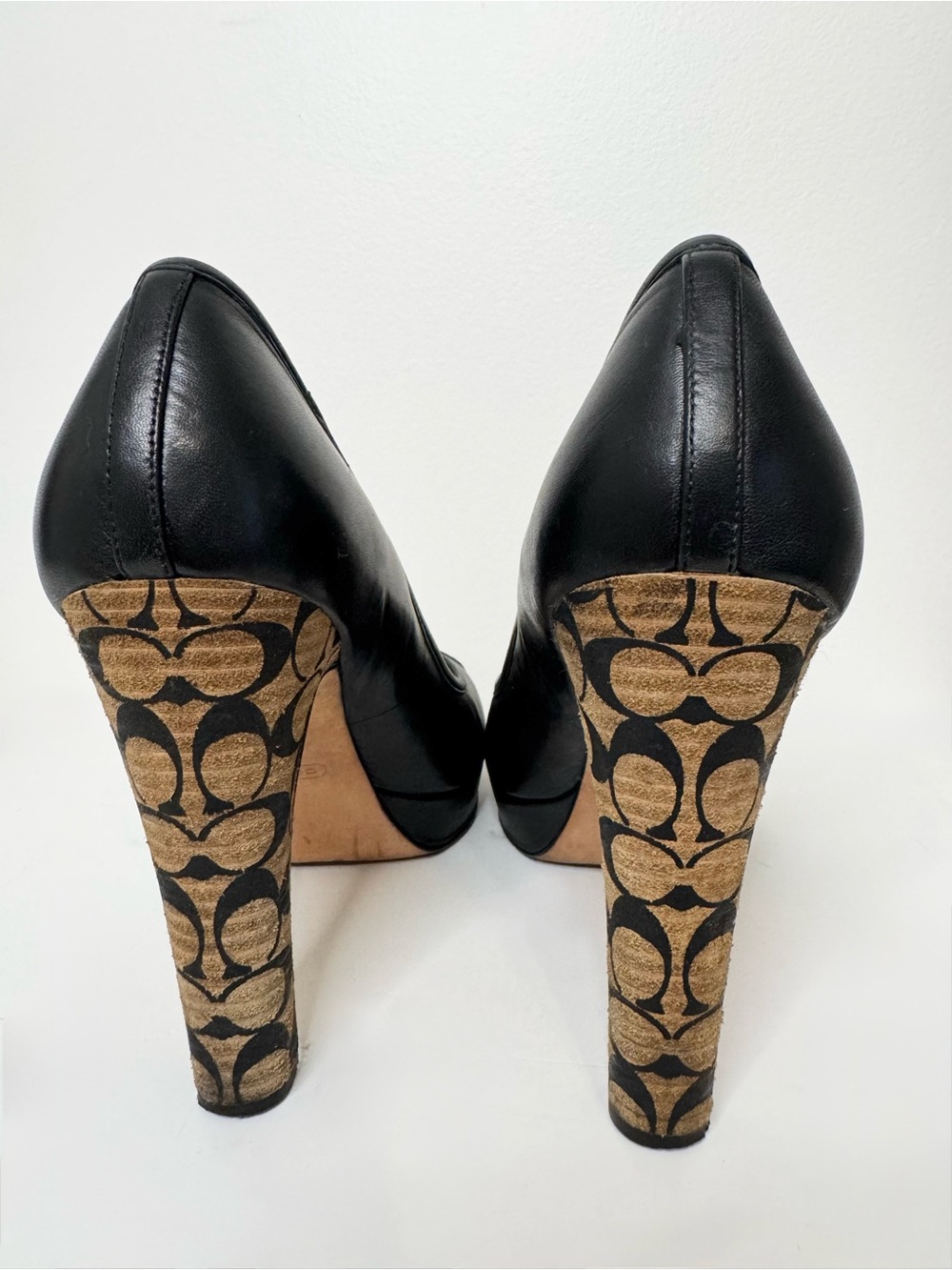 Coach Black Leather Pumps with Signature Monogram Heel - Picture 9 of 16